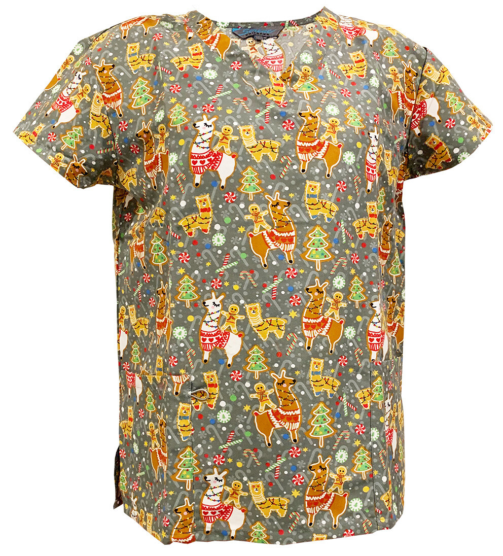 

Женщины Хэллоуин Рождество Медицинский скраб Лама Печенье Олово, Llama cookie pewter