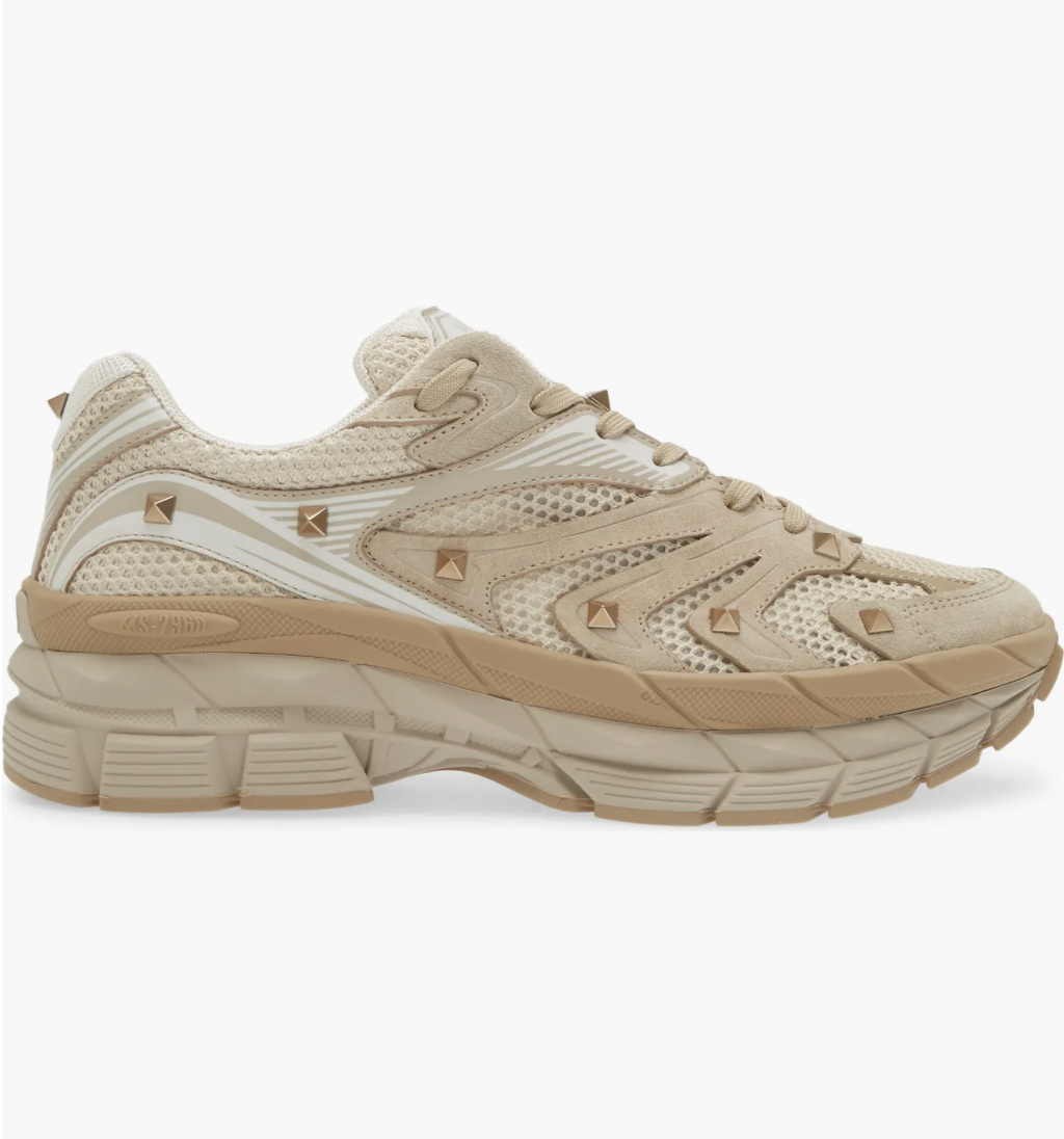 Pre-owned Valentino Garavani Ms-2960 Rockstud Men's Sneaker - Retail $1220 In Mxy-beige