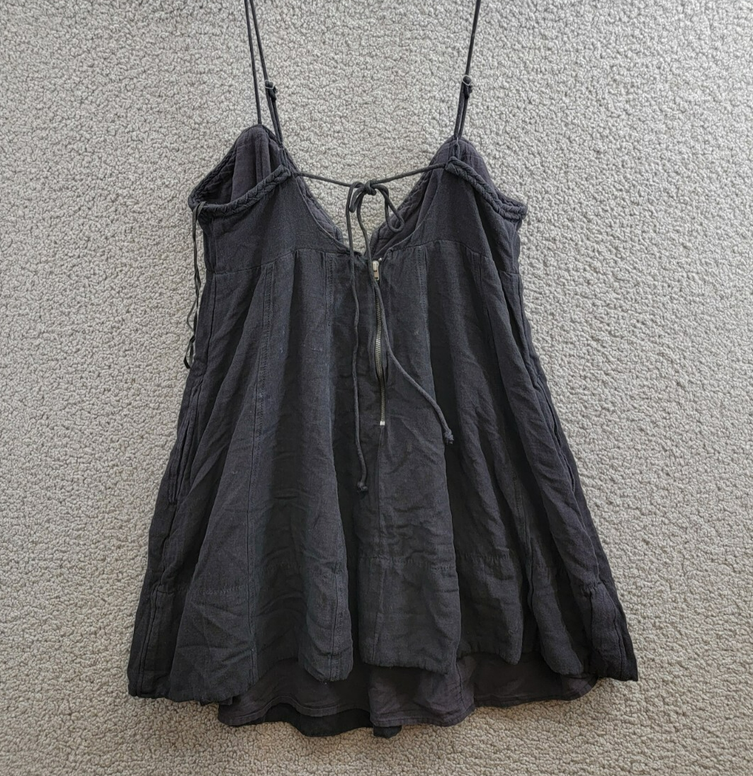 Free People Altura Mini Dress Women's L Black Sleeveless Linen Blend Back Zip - Picture 10 of 17