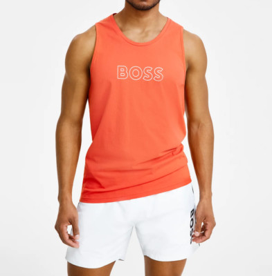 Hugo Boss Men's Beachwear Logo Orange Tank Top Size: M