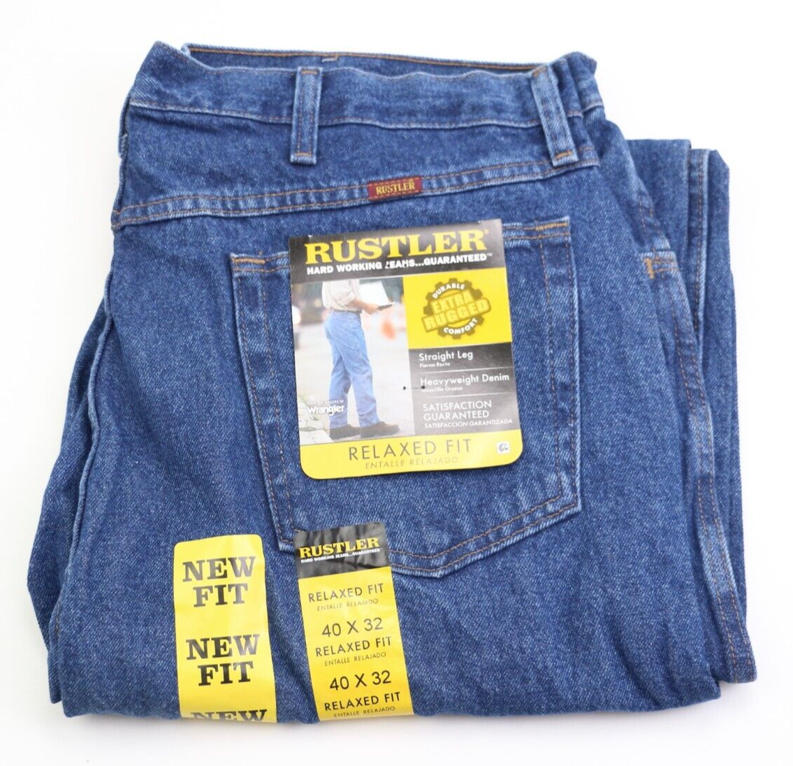 

Новые мужские джинсы Rustler By Wrangler прямого кроя, прямого кроя, размер W40 L32 Rugged, Синий