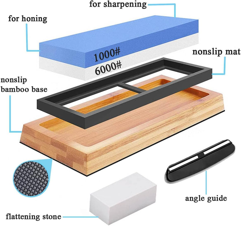 Whetstone Knife Sharpening Stone kit, Double Side Whetstone Sharpener 1000 6000