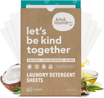 KIND LAUNDRY Detergent Sheets (Unscented) - Award Winning Eco Friendly, 60 loads