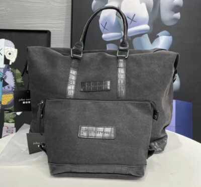 Two Pcs John Varvatos stylish Duffle Tote Travel Weekender Gym Bag/wash Bag