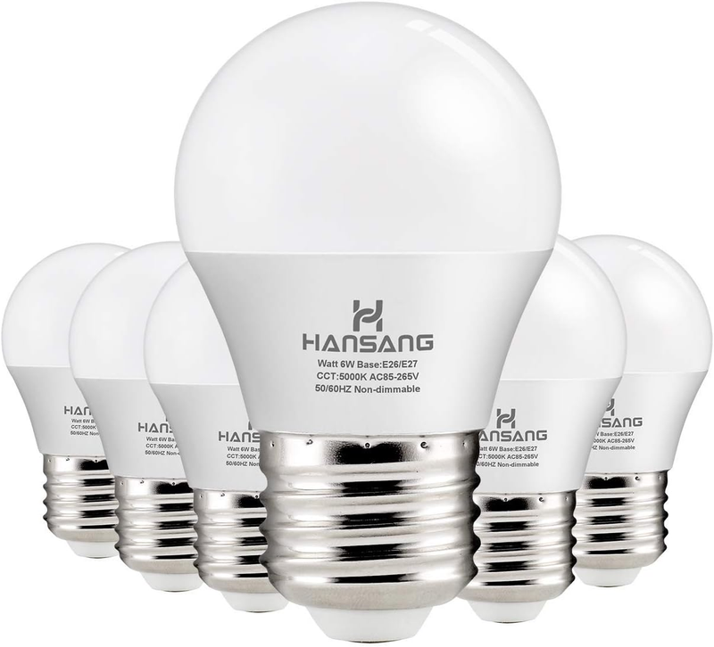 Hansang A15 LED E26 Small Light Bulb, Daylight 5000K, 60Watt Equivalent Ceiling