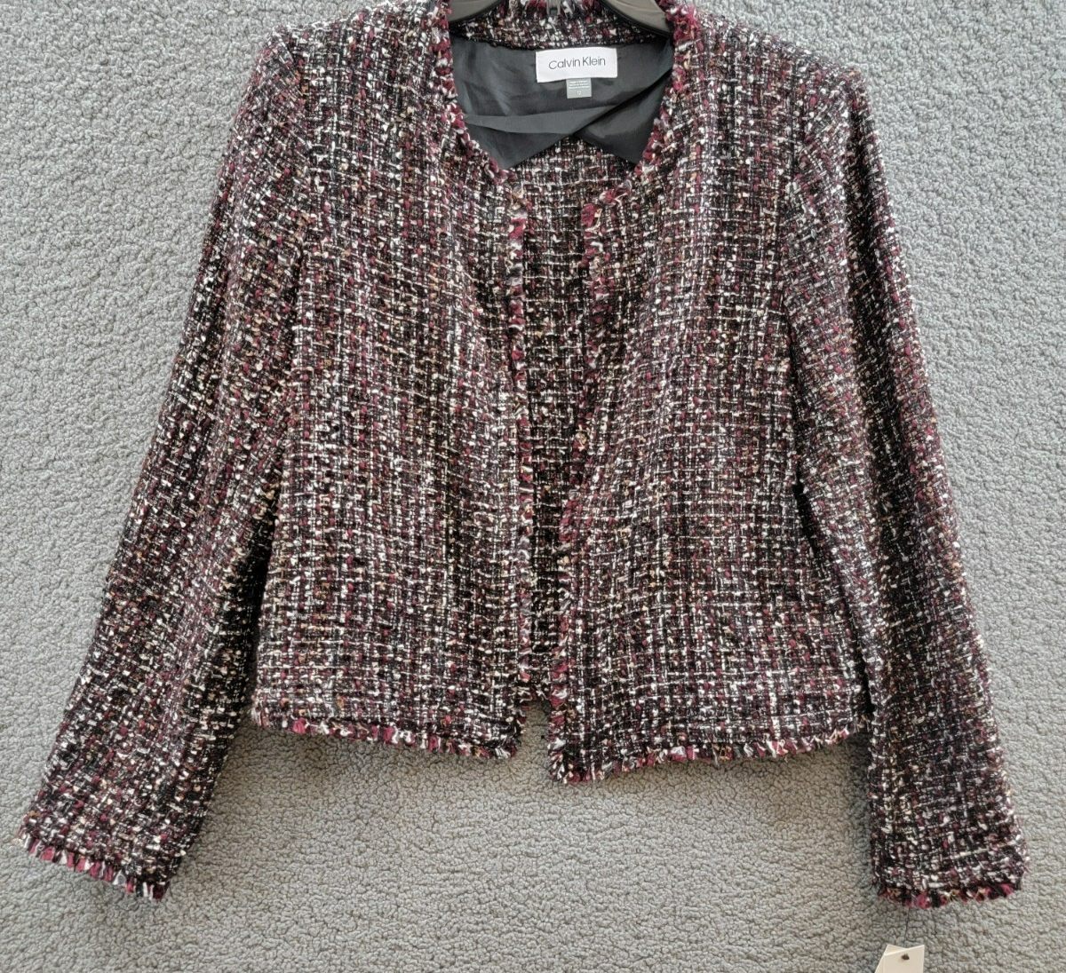 Calvin Klein Tweed Open-Front Wool Blend Blazer Women's 12 Multi Long Sleeve - Picture 2 of 18