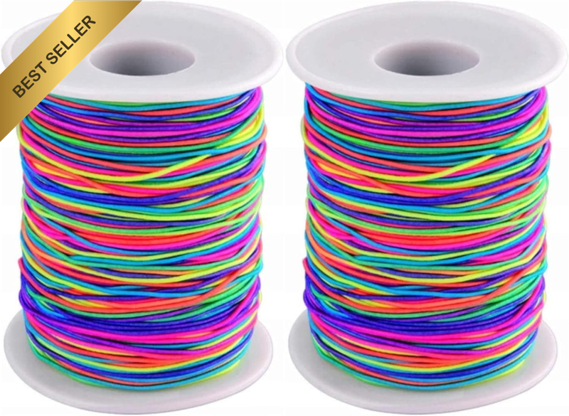 2 Pack 100M Rainbow Width 1Mm Elastic Beading Cord Thread, Crafts Pony Beading T