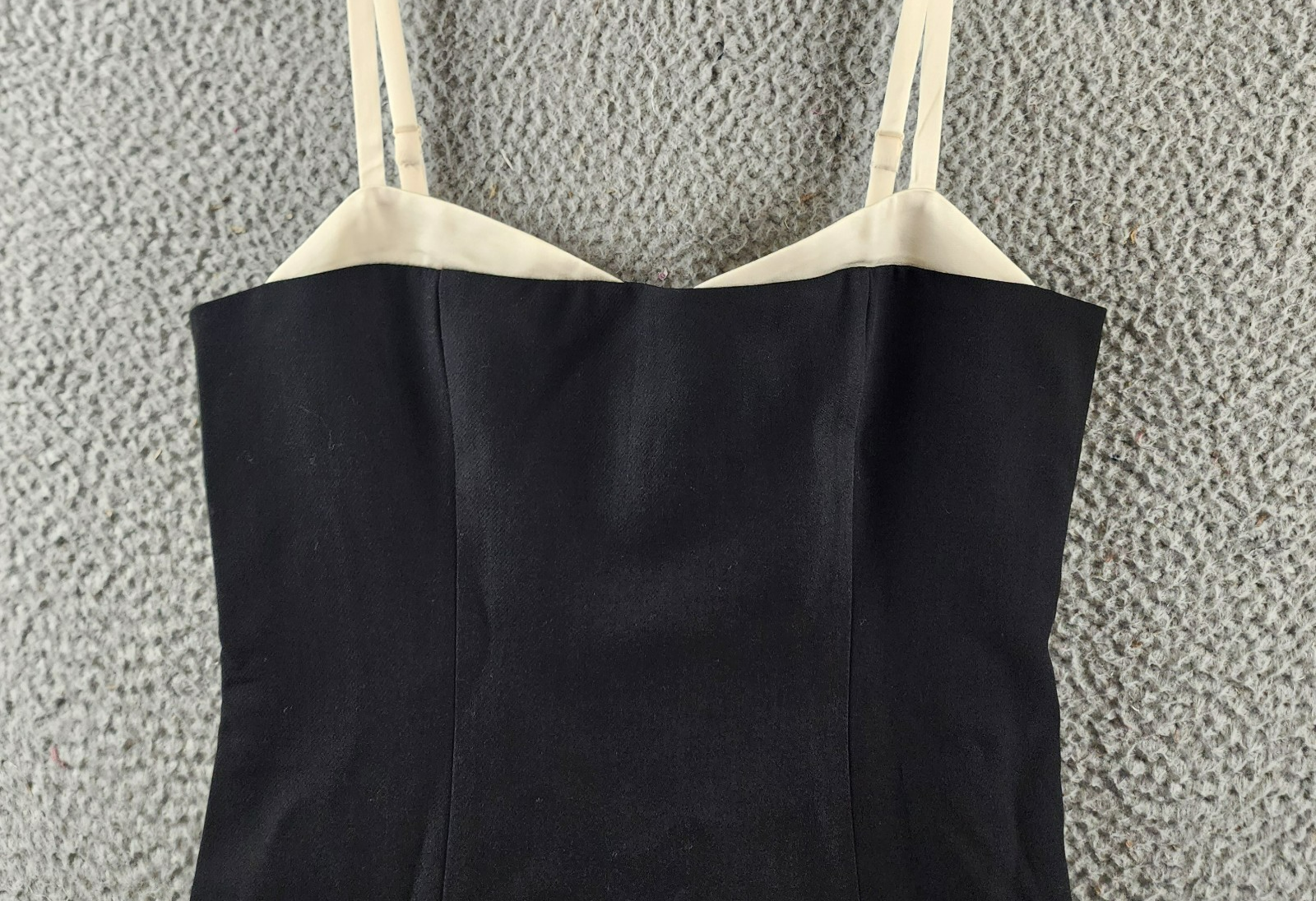 French Connection Azra Corset Strap Mini Dress Women's 6 Black/Cream Back Zip - Picture 4 of 15