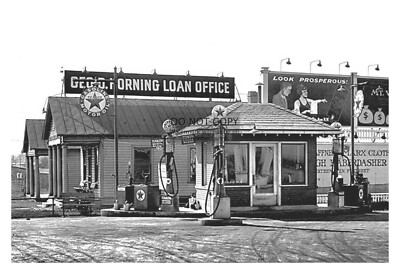OLD VINTAGE TEXACO GAS STATION AND LOAN OFFICE 4X6 B&W PHOTO