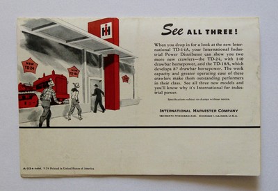 International Harvester TD-14A Diesel Crawler Tractor Mailer Brochure