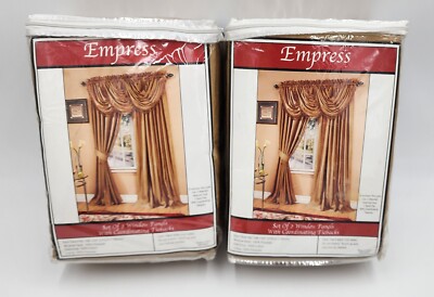 Linens n Things Empress Gold Window Lined Panels Curtains 108 x 63 Cottage 