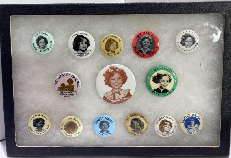 14 Vintage Shirley Temple Fan Club Pin Back Buttons In Sealed Case