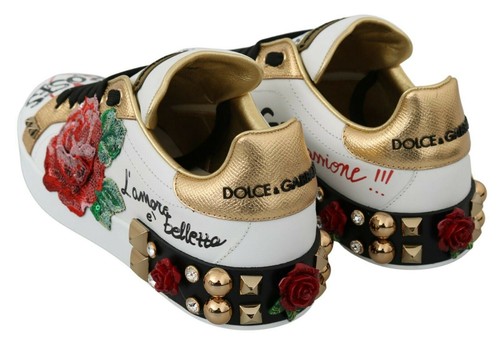 Pre-owned Dolce & Gabbana Dolce&gabbana Women Multicolor Sneakers 100% Leather Floral Sequins Trainer Shoe
