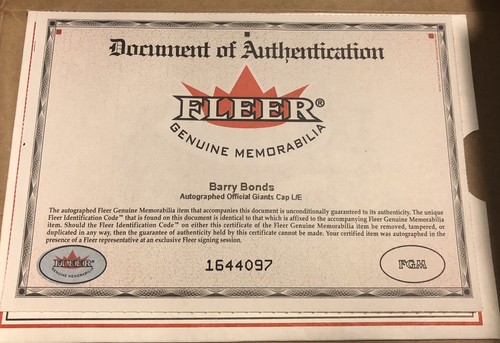 BARRY BONDS SIGNED HAT FLEER 2001 LEGACY W/ BONDS HOLO AUTOGRAPHED GIANTS HAT