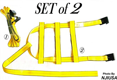 Set of 2 Tow Dolly Straps Basket Strap w/ Flat Hook Heavy Duty Yellow Car Tire 
