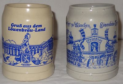 Pair of LowenBrau Munchen Heavy Stoneware German Stein 0.5 Liters Otoberfest