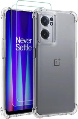For OnePlus Nord CE 2 5G Case, Clear Silicone Gel Phone Cover + Tempered Glass