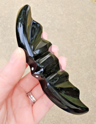 Obsidian Bat Carving from Mexico, High-Quality, Spooky, Home Decor, Halloween