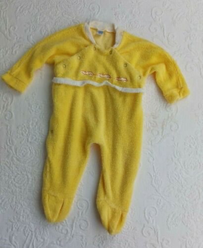Vintage Carters Baby Terry Cloth Sleeper Footed Pajamas Sz 3-6 Month Yellow Cars