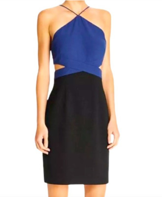 Aqua Color-Block Halter Party Dress Navy Black Size 4 NWT Cut Out Waist