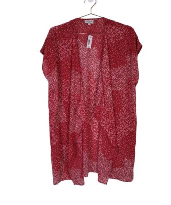 New Studio B By Bobeau XL Red White Floral Drape Front Kimono Women