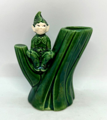 Vintage Pixie Elf On Tree Planter Bud Vase