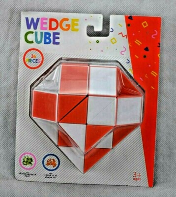 Wedge Puzzle Cube 36 Pieces Stickerless Design Hours of Fun Brain Teaser Red Wht