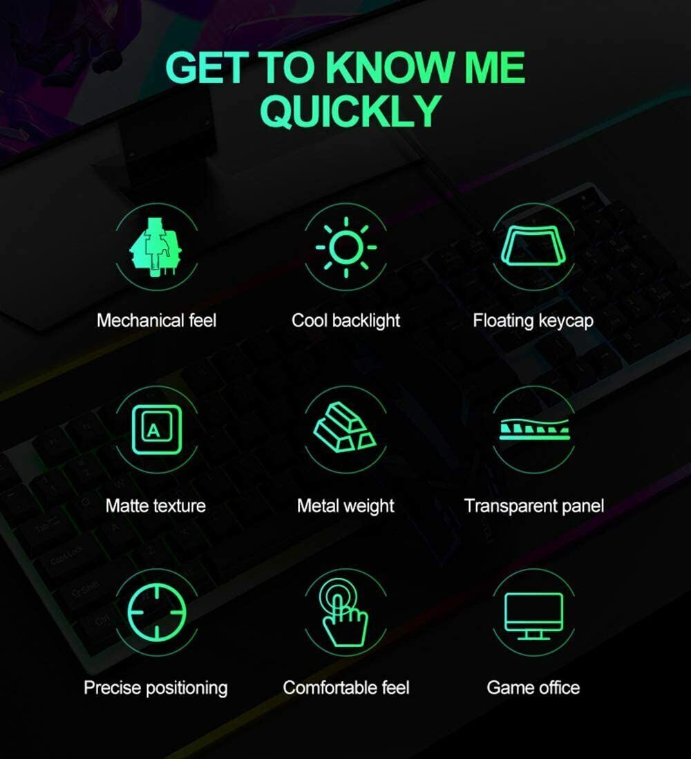 Gaming Computer Desktop Keyboard and Mouse Mechanical Feel RGB Led Light Backlit