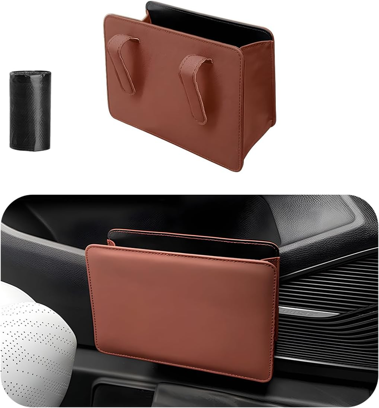 Car Trash Can Leather Foldable Clip On Hanging Waterproof Garbage Bin Auto SUV