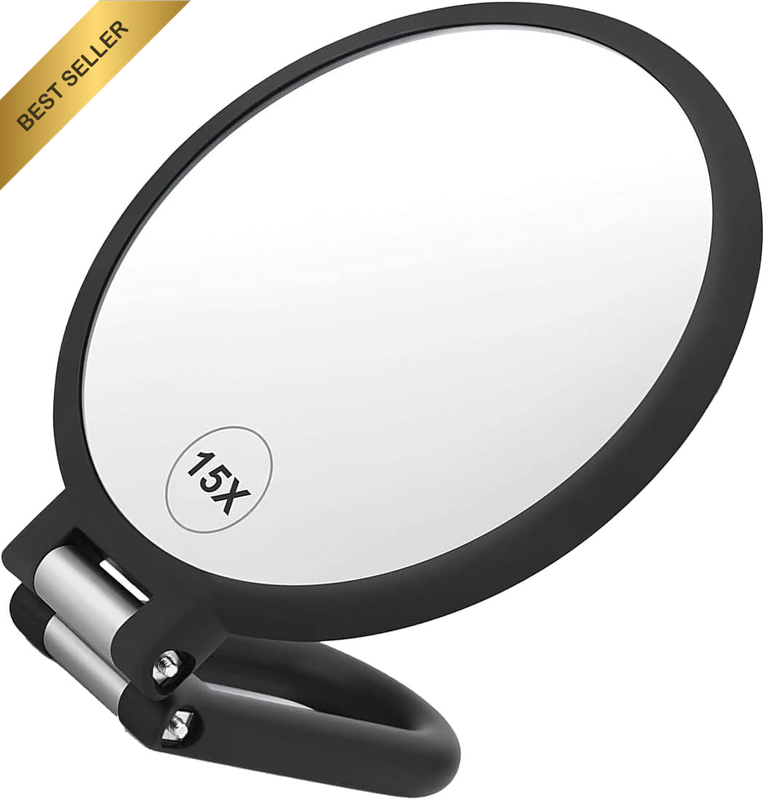 Duomama Portable 15X Magnifying Hand Mirror with Adjustable Handle - Double-Side