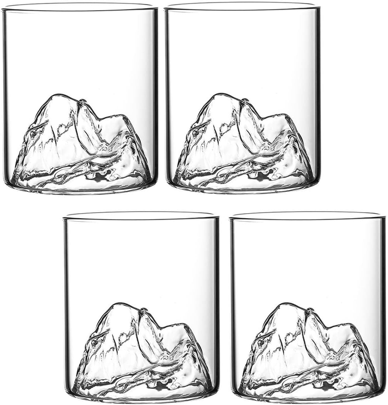 4-Piece Set of Mountain-Shaped Drink Glasses Wine Glasses, Clear Glass Mountain