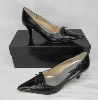 Jones New York Black Leather Croc Pumps Heels Chocolate2 Women s 6.5 M New