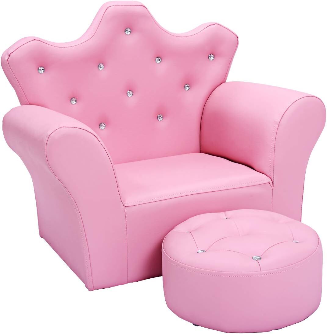 Kids Sofa, Children Upholstered Sofa with Ottoman, Princess Sofa Toddler Chair