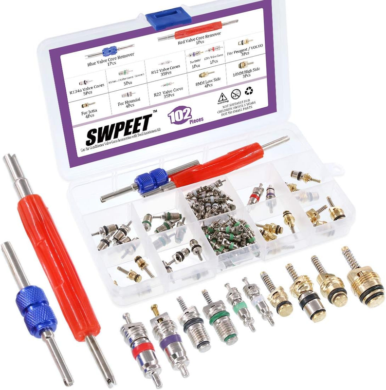 102Pcs Air Conditioning Valve Core Accessories Kit, Including Assortment R12 R13