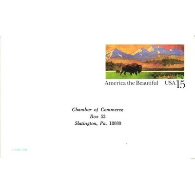 VTG 1988 USPS America the Beautiful 15 Cent Bison Postcard RSVP Slatington PA