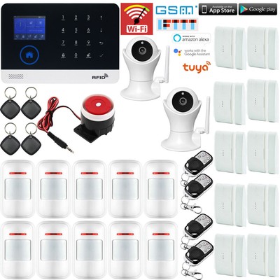 R12 uya APP WiFi GSM Wireless Home Security Alarm System+Amazon Alexa+2 Camera
