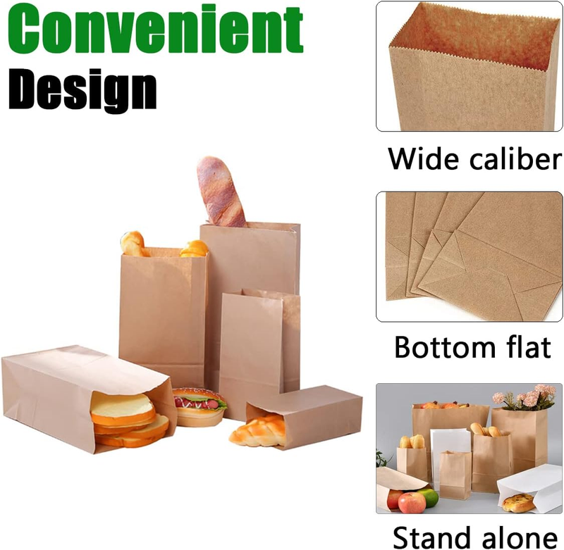 50Pcs Kraft Paper Bread Bags, 9.4x5x3 inches Unbleached Biodegradable Paper Sand