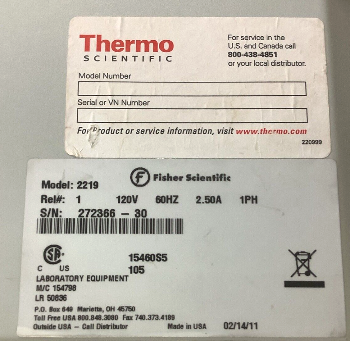 Fisher Scientific Isotemp Model 2219 Water Bath, 5L, 120 V 60HZ 2.50A 1PH