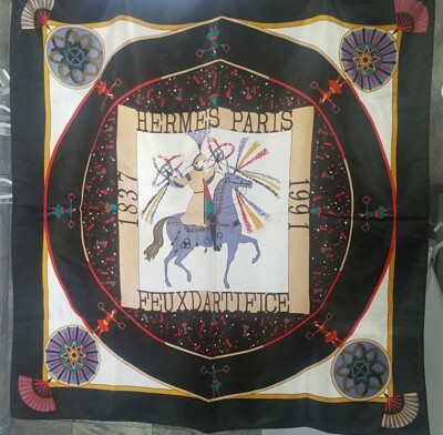 Hermes Paris Limited Edition 'FEUX  DARTIFICE 1837 1991' Large Silk Square