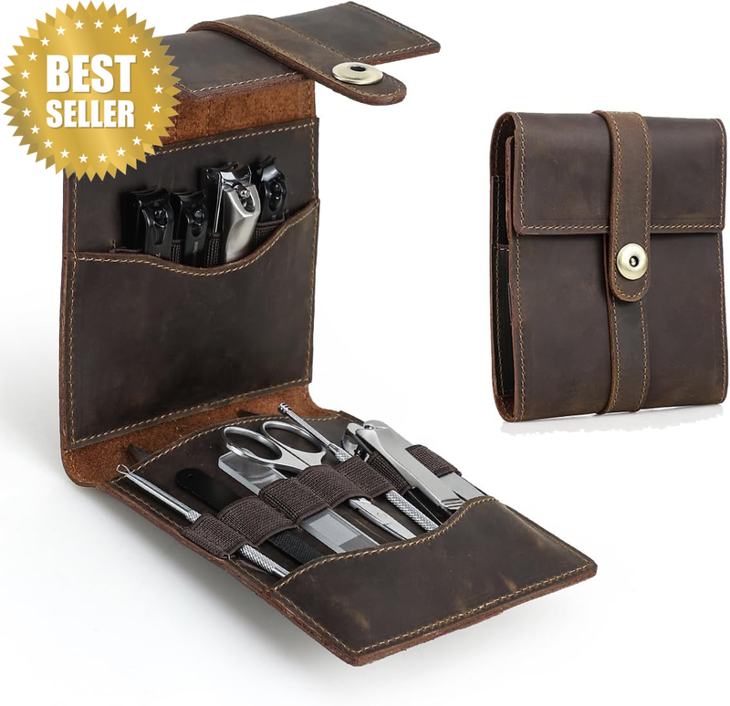 Full Grain Leather Empty Manicure Kit Case for Men Travel Nail Clipper Pouch Sma