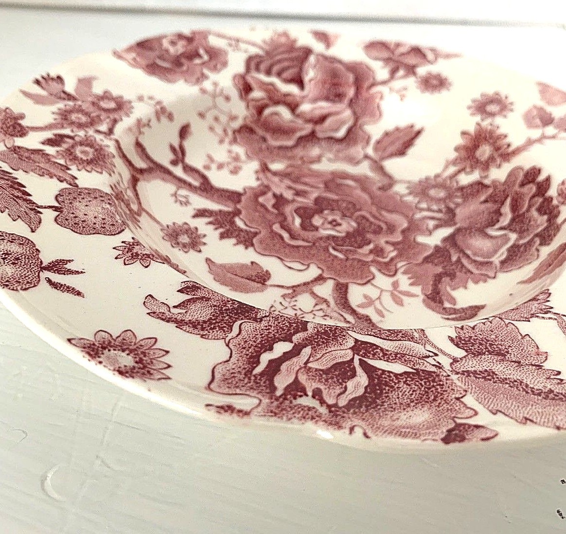 Vintage Johnson Brothers English Chippendale Red/Pink Rimmed Soup Bowl