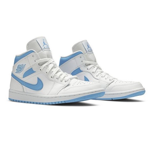 Pre-owned Jordan Air  1 Mid White Blue Unc Women's Size 12 Men's 10.5