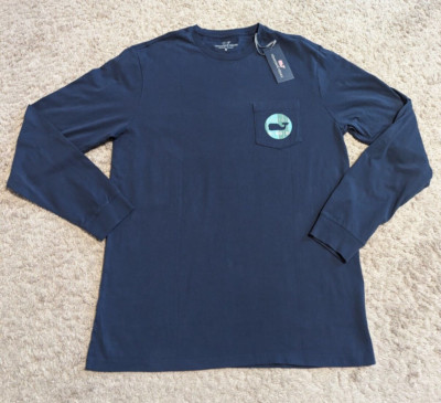 Vineyard Vines Mens M Long Sleeve Football Tailgate Feel Good Whale Pocket Tee