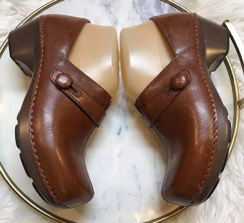 Dansko Womens Brown Clogs Size 37 Leather Slip On Professional