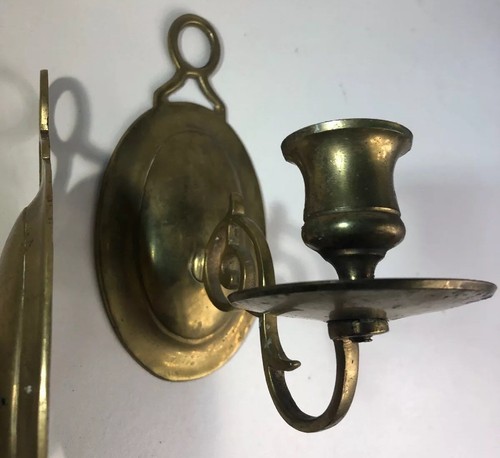 Vintage Brass Wall Hanging two Candle Holders 7” (E25)