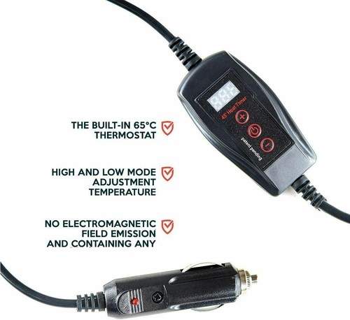 Universal 12-V Car Heated Travel Blanket Black Buffalo Plaid Fleece Warming Pad