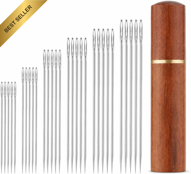 30 PCS Large Eye Sewing Needles Stainless Steel with Wood Box
