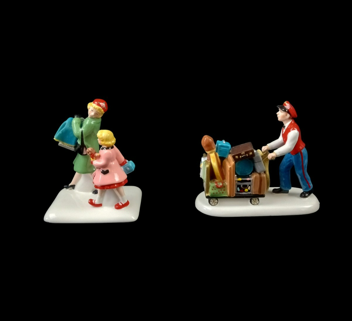 Dept. 56 Snow Village We're Going By Train #55218 Retired 2-Piece Ceramic Set