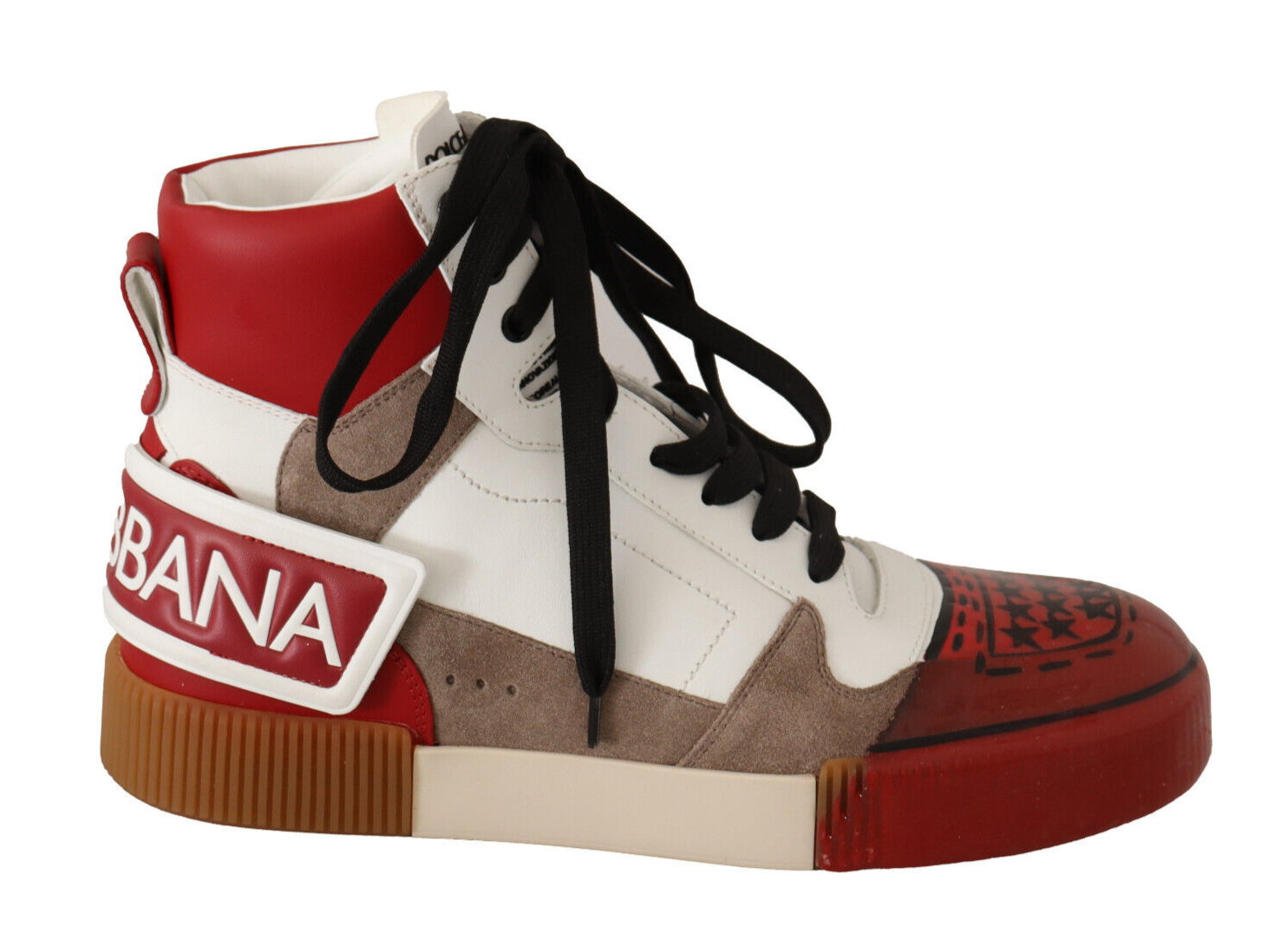 DOLCE & GABBANA Shoes Red White Beige Leather High Tops Sneakers Mens EU40