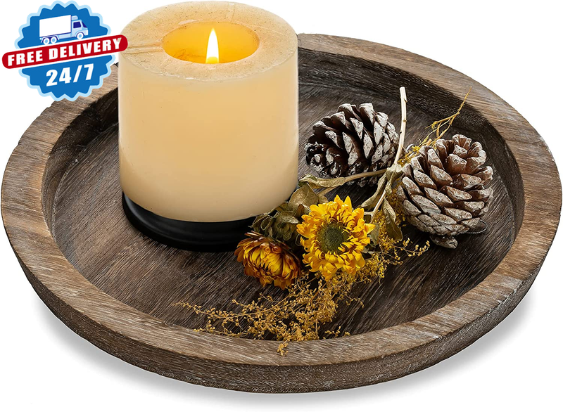 - Small Wood Decorative Plate Pillar Candle Tra